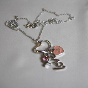 Timeless Cursive "LOVE" Pendant Pink Heart Charm Silver Tone 18" Trendy Necklace